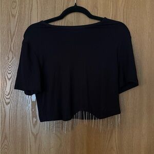 Chic Black Women's Top with Beaded Fringe